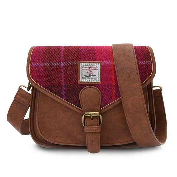 Saddle Bag Harris Tweed & Pu Leather Fuchsia Tartan, Standart :] - Picture 1 of 5